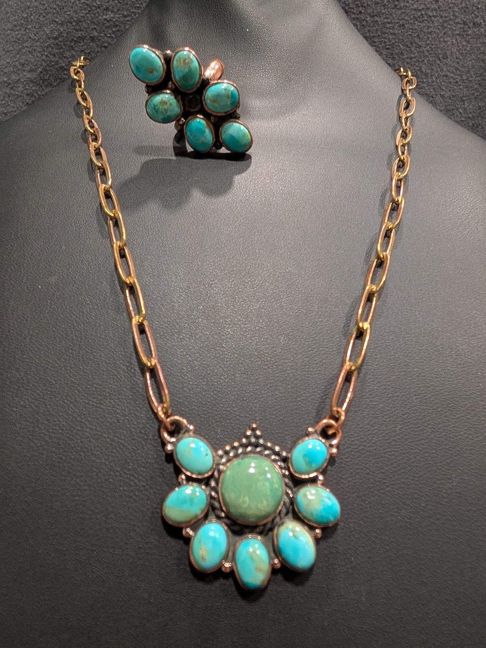 Turquoise Statement Pendant Necklace and Ring Set